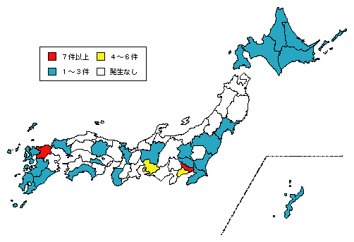 図2-14　都道府県別銃器発砲事件の発生状況（平成19年）
