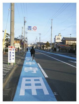 写真　自転車専用通行帯の設置例（静岡県菊川市）