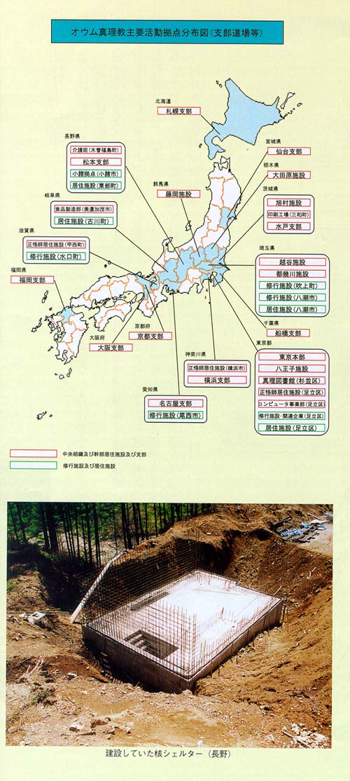 オウム真理教主要活動拠点分布図と核シェルター写真