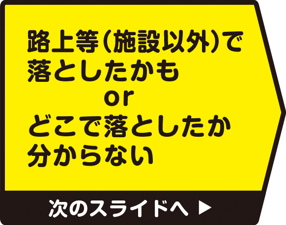 路上（施設以外）で落としたかも または どこで落としたか分からない　次のスライドへ