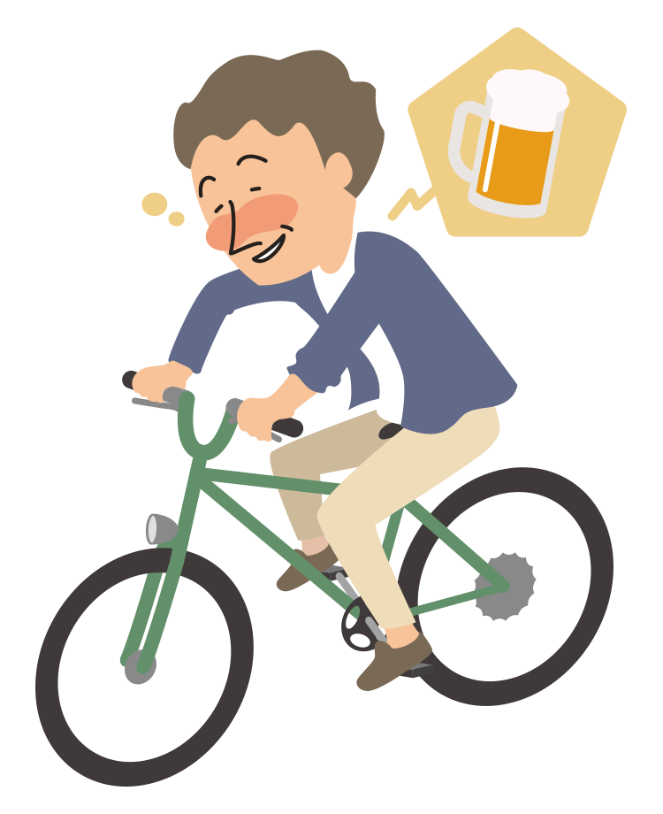 お酒によって自転車で飲酒運転する人のイラスト