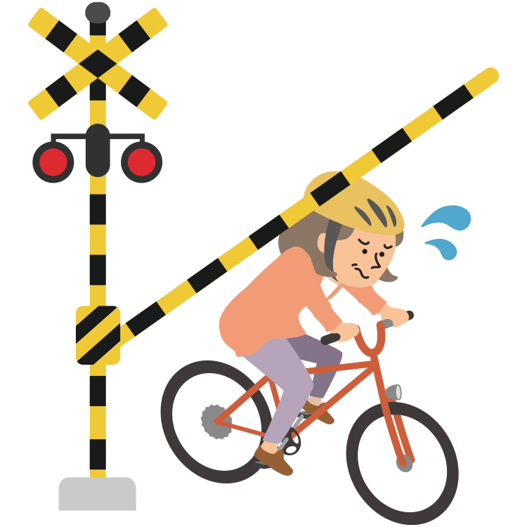 遮断踏切立入りする人のイラスト