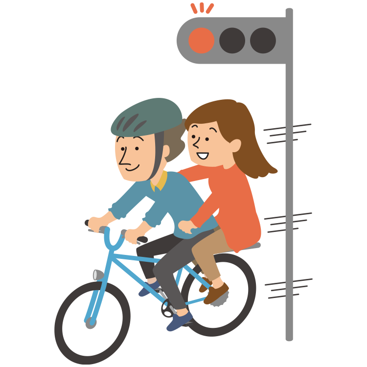 二人乗りをしながら 赤信号を無視する人のイラスト