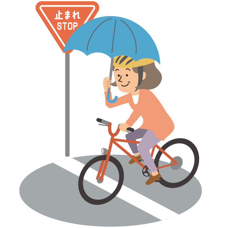 傘を差しながら 一時不停止する人のイラスト