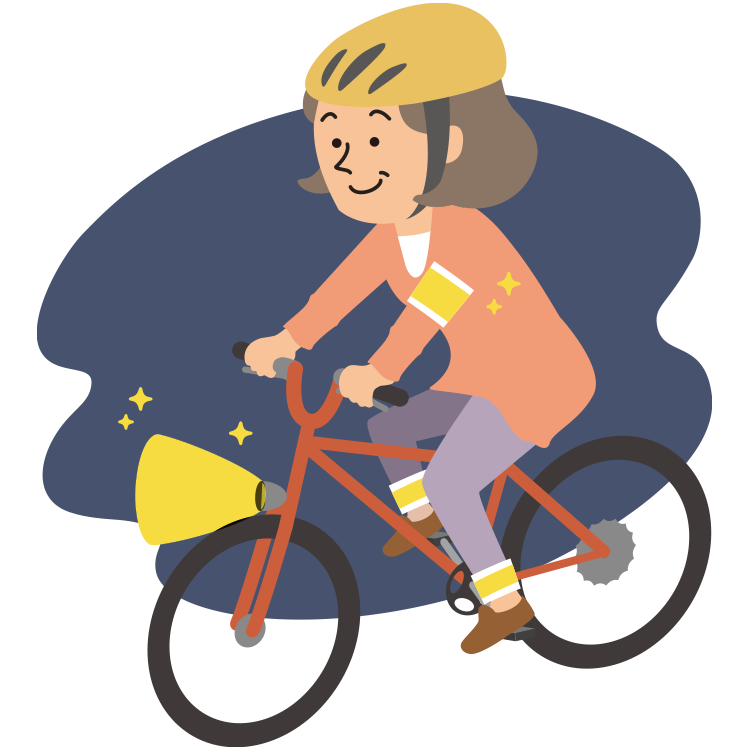 ライトを点灯して自転車走行する人のイラスト
