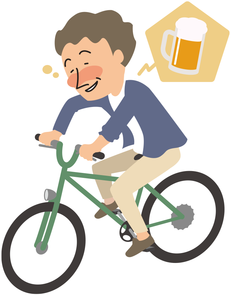 お酒によって自転車を飲酒運転する人のイラスト