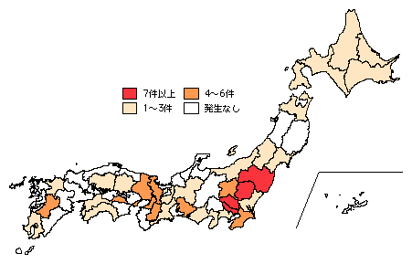 図5-11　都道府県別銃器発砲事件の発生状況（平成15年）