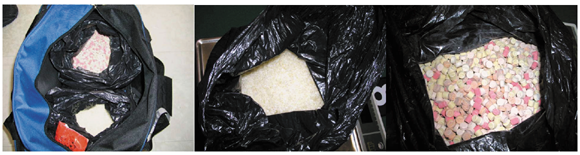 バッグ内に隠匿して密輸された覚せい剤及びMDMA
