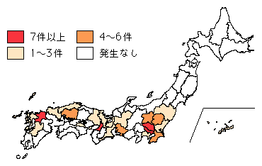 図4-7　都道府県別銃器発砲事件の発生状況(平成16年)