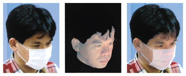 写真　三次元顔画像識別システム(被疑者は模擬)