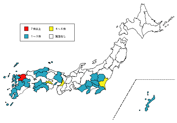 図2-13　都道府県別銃器発砲事件の発生状況(平成18年)