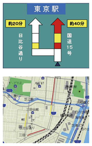 図3-19　VICS対応型カーナビゲーション装置の画面表示例