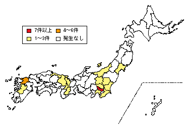図2-9　都道府県別銃器発砲事件の発生状況（平成21年）