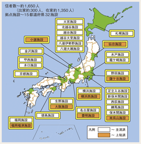 図5-7　オウム真理教の拠点施設等（平成25年6月末日）