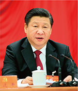五中全会で演説する習総書記(新華社=共同)