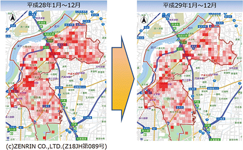 大阪府守口市内の刑法犯認知件数の変化の状況