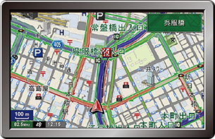 VICS対応型カーナビゲーション装置の画面表示例