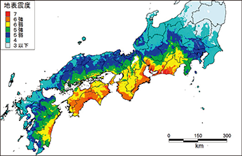 南海トラフ地震における震度分布