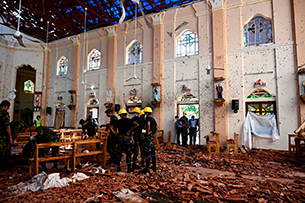 スリランカにおける連続爆破テロ事件(AFP=時事)