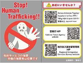 人身取引事犯の被害者向けリーフレット