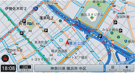 VICS対応カーナビゲーション装置の画面表示例
