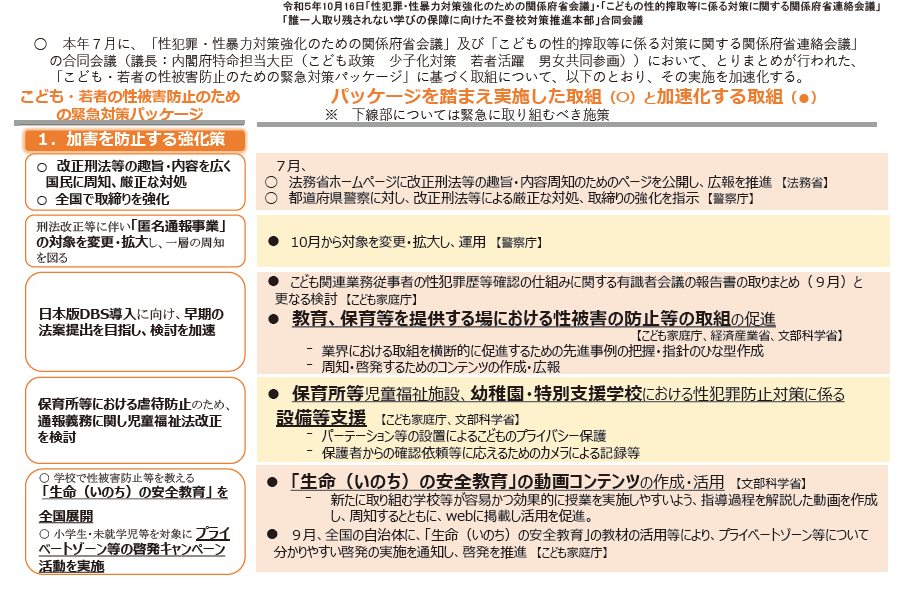 こども・若者の性被害防止のための緊急対策パッケージの実施の加速化