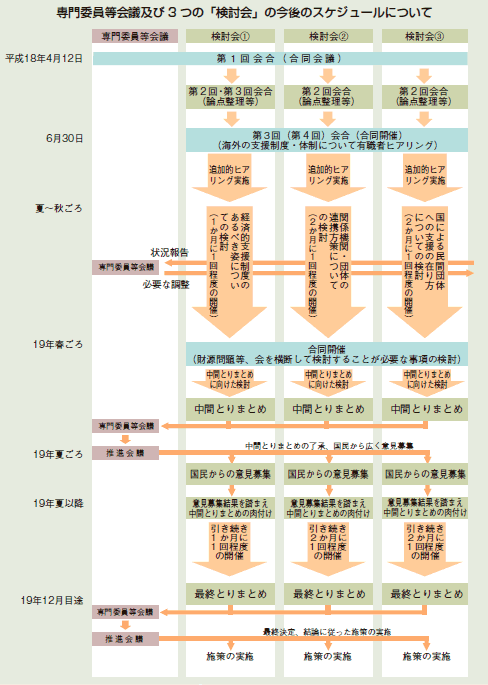 専門委員等会議及び３つの「検討会」の今後のスケジュールについて