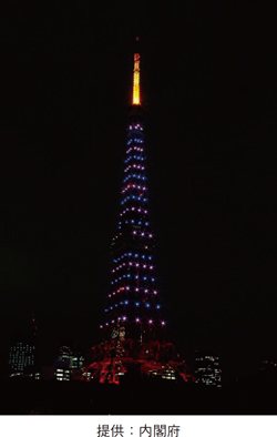 東京タワーのパープルライトアップ（平成27年11月12日）