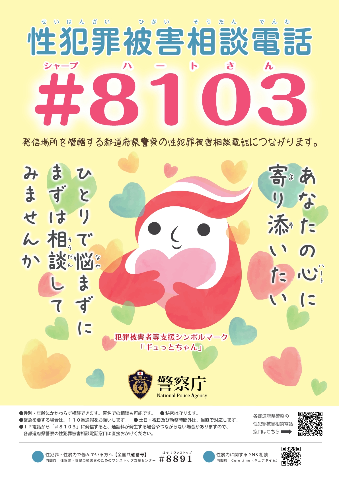 性犯罪被害相談電話「#8103（ハートさん）」ポスター